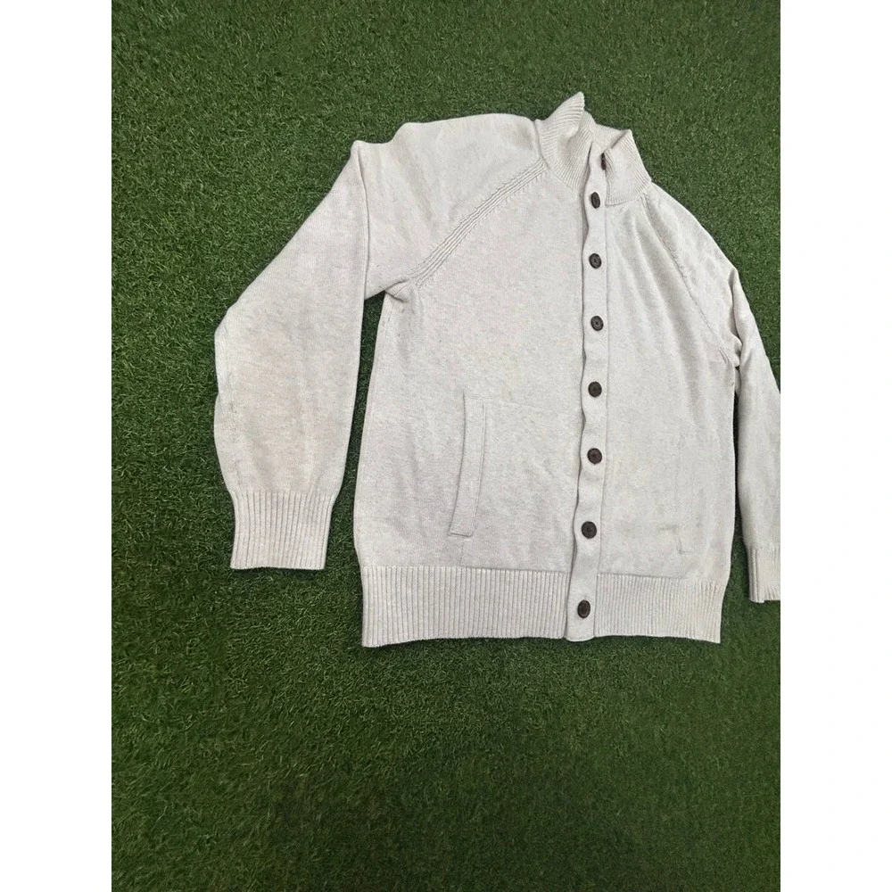 Banana Republic Mens Large Oatmeal Beige Button Front Mock Neck Cardigan Sweater